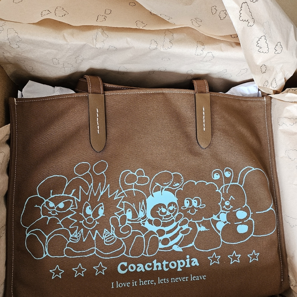 Coachtopia tote purse bag in brown recycled canvas